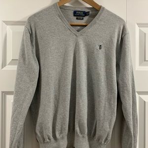 Ralph Lauren Polo Cotton V-Neck Sweater Size Medium Color Grey